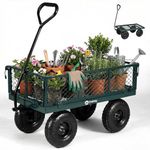 Sekey Heavy Duty Garden Trolley on Wheels, 350kg/100L Large Metal Utility Cart, 3-in-1 Pull Wagon with Removable Sides & Flatbed, 10" Pneumatic Tyres for Plants, Logs, Camping, Festivals - Green