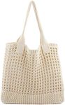 ENBEI Womens Large Beach Tote Bags Shoulder Handbags knit bag Tote bag aesthetic for Beach Crocheted tote cute Tote bags, White, Large