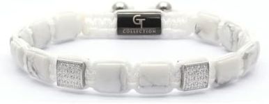 GT collection Men's Flat Bead Bracelet - Used for Its Grounding Effects - Natural Stone - Adjustable Gemstones Beaded Bracelet for Men’s (White Howlite Stone)