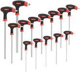 Built Industrial 14 Piece T Handle Allen Wrench Set, 7 Imperial and 7 Metric Hex Key Set (Red and Black)