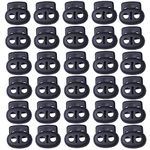 J.CARP 30Pcs Black Plastic Cord Locks End Spring Toggle Stopper, Double Hole Elastic Cord Adjuster, Suit for Drawstrings, Bags, Shoelaces, Clothing, Paracord, and more