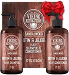 Viking Revolution Sandalwood Shampoo and Conditioner Set with Biotin and Jojoba Oil - Natural Hair Shampoo and Hair Conditioner for Men with Vitamin B5 (17 Oz)