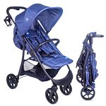 Mee Mee Baby Stroller Pram 3 Position Seating Reversible Handle Fully Rotating Wheels for Newborn Baby/Kids, 0-4 Years (Blue)