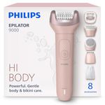 Philips Epilator Series 9000 - Cordless Wet and Dry Electric Epilator, Hair Removal for Legs, Body and Bikini, with ProGuide, 8 Accessories, 60 min. Runtime, Model BRE719/00