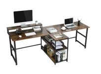 TEKAVO - Double Computer Desk with Storage Shelves,Extra Long Workstation Desk with Monitor Stand, Study Writing Table Desk for Home Office - Rustic Brown/DIY