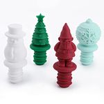 Christmas' Silicone Wine Stoppers, Reusable Wine Stopper, Decorative Drink Bottle Stopper for Keeping Wine Fresh, Set of 4 Christmas Gifts: Christmas Tree, Santa Claus, Snowflake and Snowman