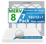 OlitAir 12x12x1 MERV 8 Air Filter,AC Furnace Air Filter,Reusable ABS Plastic Frame, 7 Pack Replaceable Filter Media (Actual Size: 11 3/4" x 11 3/4" x 3/4")