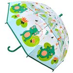 KAV Kids Transparent School Umbrella Boys and Girls - Sweet, Beautiful, Lightweight Design Dome Parasol for Your Child (Frog)