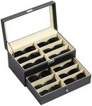 Autoark Leather 12 Piece Eyeglasses Storage and Sunglass Glasses Display Drawer Lockable Case Organizer,Black,AW-023