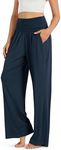 ODODOS Women's Wide Leg Palazzo Lounge Pants with Pockets Light Weight Loose Comfy Pajama Pants-28 Inseam, Midnight, Medium