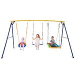 Maxmass Kids Swing Set, Metal Swing Frame with Nest Swing & Belt Swing, Outdoor Kids Swing Playset for Garden Playground (Yellow Swing Frame and 3 Swings)