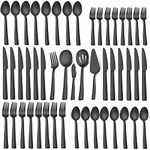 65-Piece Matte Black Cutlery Set with Serving Utensils, LIANYU Stainless Steel Flatware Eating Utensils for 12, Square Silverware Tableware Set for Wedding Home, Satin Finish, Dishwasher Safe