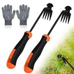 2PCS Garden Weed Pulling Tool with Gardening Gloves,Weed Puller Tool, 4 Teethes Garden Weeder Tool Uprooting Weeding Tool, Manganese Steel Forged Hand Weeder for Vegetable Gardening Planting & Weeding