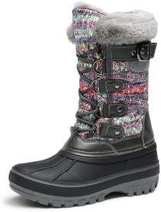 DREAM PAIRS Boys Girls Snow Boots Waterproof Outdoor Warm Cozy Anti-Slip Mid Calf Faux Fur Lining Insulated Winter Shoes for Little/Big Kids,Size 1 Little Kid,Grey/Multi,KRIVER-1