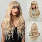 OUFEI Long Blonde Wig With Bangs Natural Wavy Wigs for Women Natural Synthetic Hair Heat Resistant Wigs for Daily Party Cosplay Wear