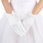 TIESOME Short Satin Gloves for Women, Wrist Length White Satin Pearl Gloves Wedding Bridal Gloves Uniform Gloves Opera Banquet 1920s Flapper Accessories Floral Tea Party Tuxedo Gloves