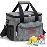 TOMULE Insulated Lunch Bag for Men Women - 24-Can Large Leakproof Lunch Box - Easy Clean Reusable Cooler Bag - Soft Lunch Kits with Shoulder Strap (15L, Gray)