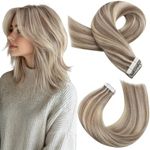 Moresoo Hair Extensions Tape in Human Hair Highlight Blonde Tape in Hair Extensions Light Brown with Platinum Blonde 14 Inch 20pcs/50g #P9A/60
