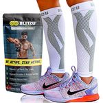 Blitzu Blitzu Calf Compression Sleeve Socks One Pair Leg Performance Support for Shin Splint & Calf Pain Relief. Men Women Runners Guards Sleeves for Running. Improves Circulation and Recovery White L/XL