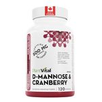 PlantVital D-Mannose Capsules - Made in Canada - 1000mg Daily Dose (2 Capsules) - Cranberry Pills for UTI Support & Bladder Health – DMannose and Cranberry Supplement - 120 Count, 2-Month Supply