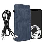 kwmobile Corduroy Phone Bag XL - 6.7/6.8" - 16.7 x 9.5 cm Cord Case Holder with Neck Strap for Mobile Phones - Vintage Blue