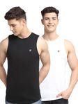 Friskers Men's Pack of 2 Innerwear Solid Round Neck Sleeveless Side Cut Vest Sando for Boy's - Regular Fit Black White