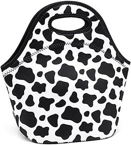 YOUBDM Neoprene Lunch Bags Thermal Insulated Lunch Tote Bag Reusable Washable Neoprene Picnic Bag for Women Men (Cow print)