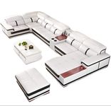 Woodsfreak Living Room Sectional U Shape Sofa Set 8 Seater Soft Leatherette (Cup Holder) With C T, 72-96 Inches, White