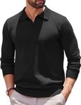 COOFANDY Mens Knitted Long Sleeve Polo Shirts Winter Fall Fashion Polo Sweater Slim Fit Black