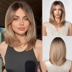 Esmee Short Straight Ombre Blonde Bob Wigs With Curtain Bangs Shoulder Length Natural Wig Synthetic Daily Party Cosplay Wigs for Women