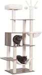 Hey-brother Wooden Cat Tree, 66.1“ Cat Furniture with Scratching Posts, Modern Cat Tower with hammocks, Toys, cat condo, Rustic Gray MPJ120SG