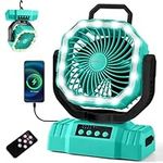Odoland 20000mAh Portable Camping Fan with LED Light, Rechargeable Battery Operated Oscillating Fan with Remote & Hook, Outdoor Tent Fan with Timer, 4 Speeds for Power Outage Travel Jobsite, Lake Blue