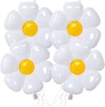 Party Port 30 x 25 Inches Daisy Flower Foil Balloon, Daisy Balloons Large Daisy Foil Mylar Balloons Flower Party Decorations (Pack of 5) (White)