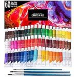 Acrylic Paint Set by Crafts 4 ALL Perfect for Canvas, Wood, Ceramic, Fabric. Non Toxic & Vibrant Colors. Rich Pigments Lasting Quality for Beginners, Students & Professional Artist (60 Color Pack)