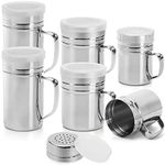 Dicunoy 6 Pack Stainless Steel Dredge Shaker, 12 Oz Metal Salt and Pepper Shaker with Lid and Handle, Restaurant Griddle Seasoning Spice Condiment Bottle Container for Kitchen, BBQ(15oz, 7oz, 12oz)