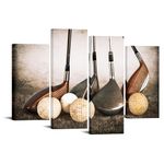 KREATIVE ARTS 4 Panel Vintage Sports Canvas Wall Art Rustic Golf Balls Picture Art Prints Still Life Poster Artwork Painting for Gym Man Cave Decor Ready to Hang 48x33 Inches