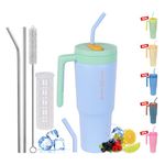 STEEL SIPPER 40oz Stainless Steel Vacuum Insulated Tumbler with Straw and Lid & Handle, Travel Coffee Mugs Cups for Hot Drinks, Insulated Water Bottle Iced Coffee Cup Mug (Blueberry Mint)