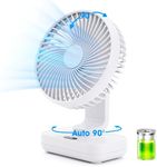 Digibond Oscillating Table Fan Small Oscillating Fan for Bedroom/Indoor/Outdoor Ultra Quiet Mini Desk Fan Auto 90° Rotated 4 Speeds 5in Wall Mounted Cordless Portable Rechargeable (White)