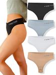 FINETOO 4 Pack High Waisted Thongs for Women Tummy control Tangas Ladies Breathable Underwear Soft Stretchy Nylon Spandex No Side Seam Panties S-XL……