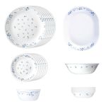 CORELLE Livingware 21 pc Dinner Set - Provincial Blue, Lightweight & Durable, Made of Vitrelle Glass, Microwave & Dishwasher Safe, Elegant Crockery for Dining & Gifting