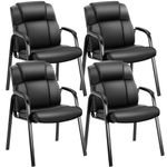 OLIXIS Waiting Room Reception Chairs Set of 4, Leather Office Desk Guest Stationary Side Chair with Padded Arms for Home Conference Lobby Area Meeting Church Medical Clinic Elderly Student