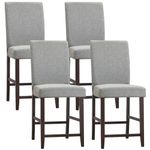 Giantex 24" Upholstered Bar Stools Set of 4, Modern Linen Counter Height Bar Stools with Ergonomic Back, Rubber Wood Legs & Footrest, Armless Barstools for Kitchen Island Cafe Restaurant, Grey