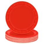 PARTY GO 50 Pcs 9" Paper Plates for Dinner and Dessert, Disposable Plates Party Supplies Pack for Graduation Holiday Wedding Birthday Party Baby Shower Decorations, Red