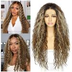 Sapphirewigs Highlight Curly Lace Front Wig Ombre Brown Synthetic Wigs for Women 13x3 Daily Wear Party Halloween Heat Resistant Wig 26inch