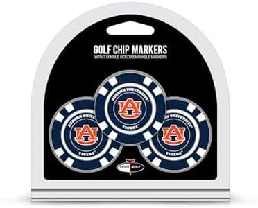 Team Golf NCAA Auburn University Tigers 3 Pack Golf Chip Ball Markers, Poker Chip Size with Pop Out Smaller Double-Sided Enamel Markers