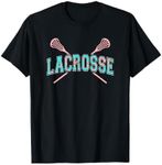 Floral Lacrosse Crossed Sticks LAX Girly Teal PInk Head Girl T-Shirt