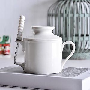 DDMMQS Butter Mug, Ceramic Butter Crock, Original Porcelain Butter Dish with Knife for Counter, Original Porcelain Butter Dish with Knife., white