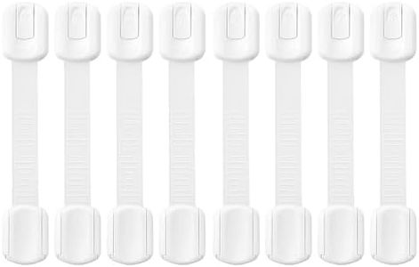 Baby Safety Strap Locks 8 Pack, Child Proof Cabinet Locks, Adjustable Drawer Latches, Adhesive Cupboard Locks for Toddlers, No Drilling White (White, One Size)