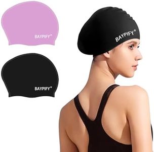 Baypify 2Pack Swim Cap for Long Hair, Silicone Swim Cap for Braids and Dreadlocks Women, Swimming Cap Cover Ears to Keep Your Hair Dry, Stretchable Durable and Anti-Slip