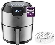 T-fal Easy Fry Air fryer, 4.4 Quart/4.2L XL Capacity, Shake Reminder, Stainless Steel Finish, Bonus Rack included, 8 preset modes fries cutlet shrimp cake pizza fish grill and roast